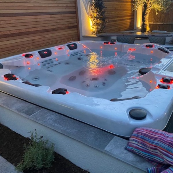Hot tub filled with water