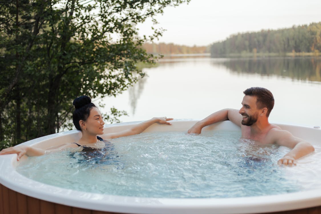 Relaxing in a hot tub