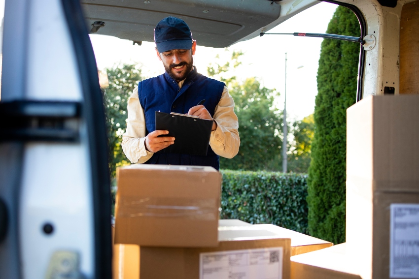 delivery driver stood infront of open van holding clipboard - How to Prepare for a Hot Tub Delivery